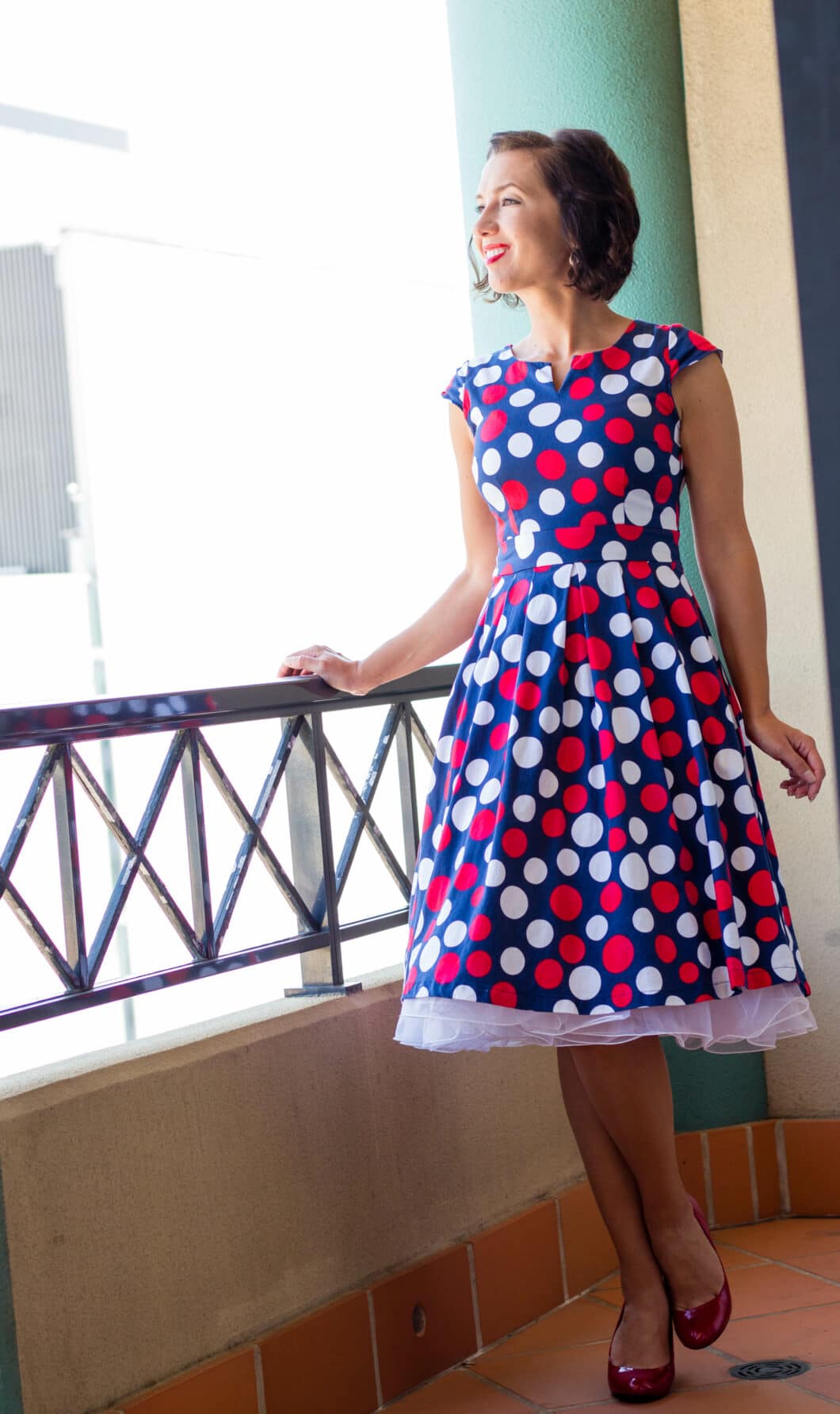 polka dot dress and white petticoat