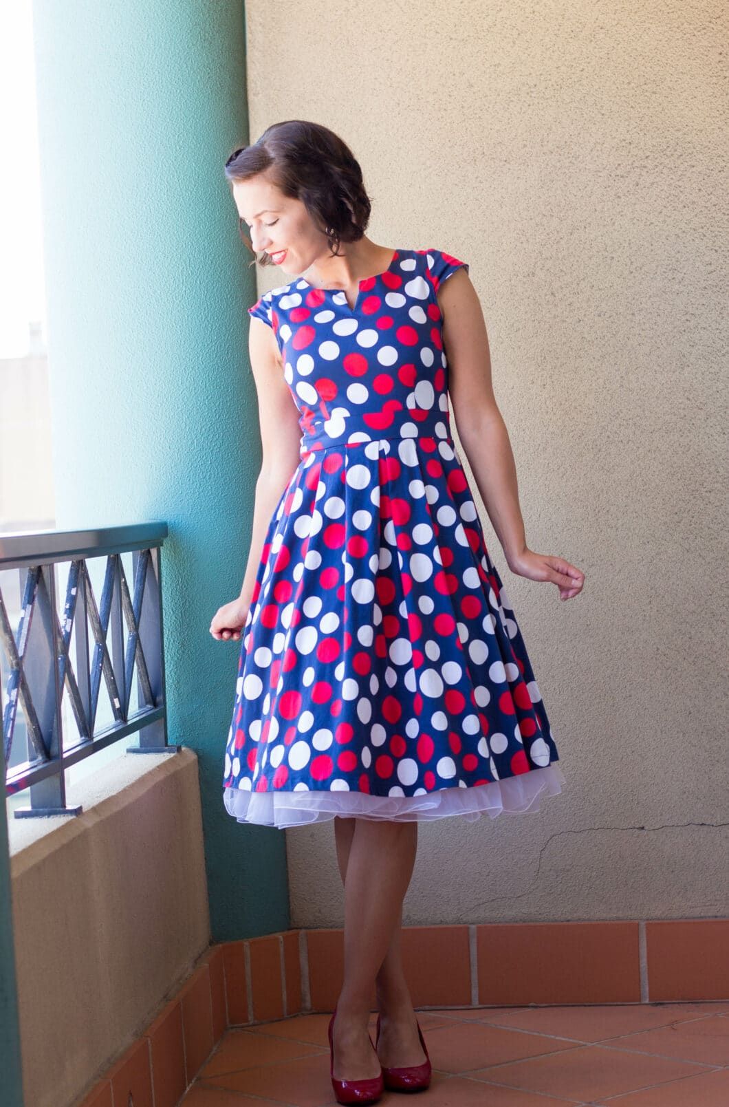 polka dot dress and white petticoat