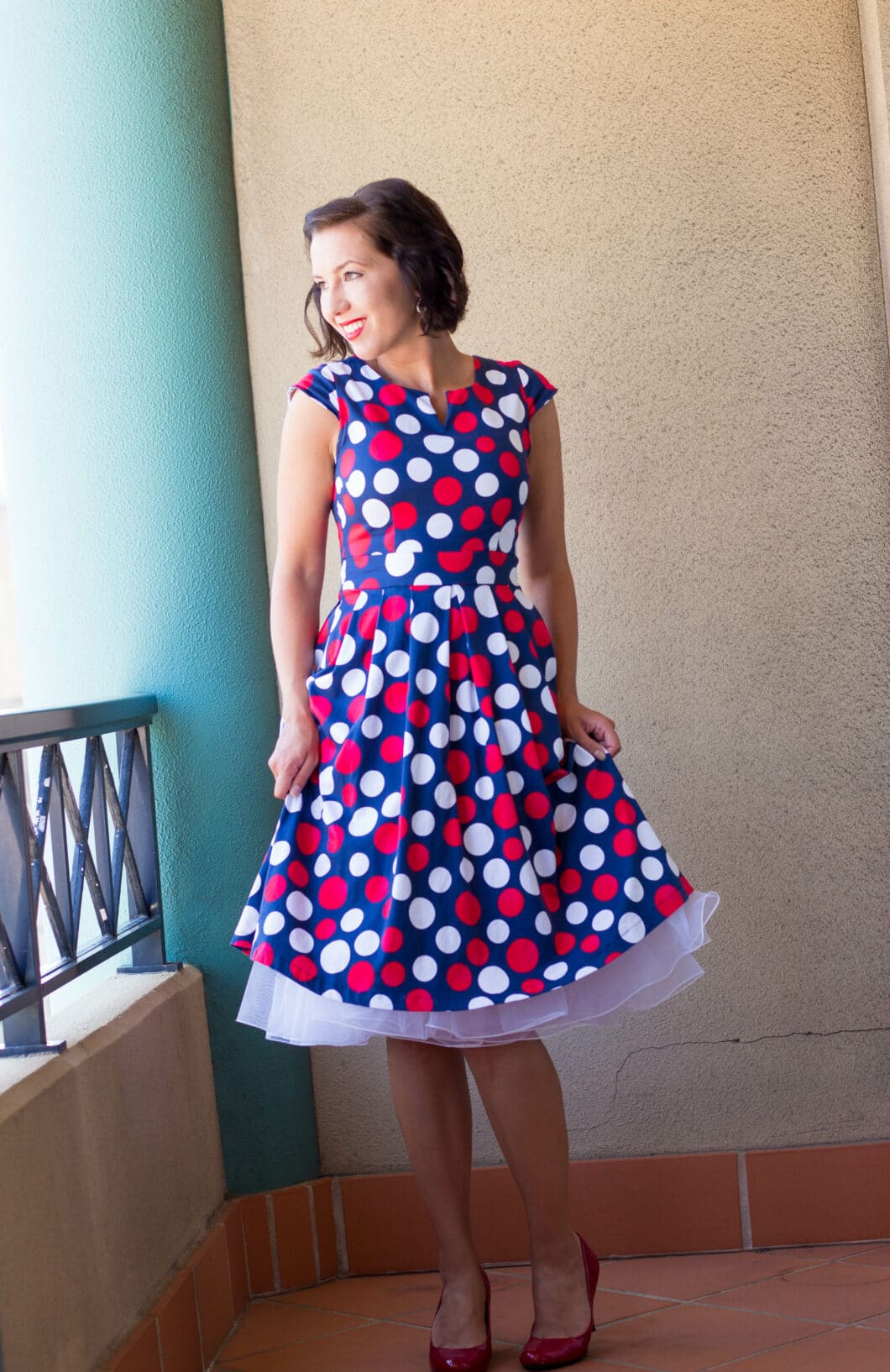 polka dot dress and white petticoat