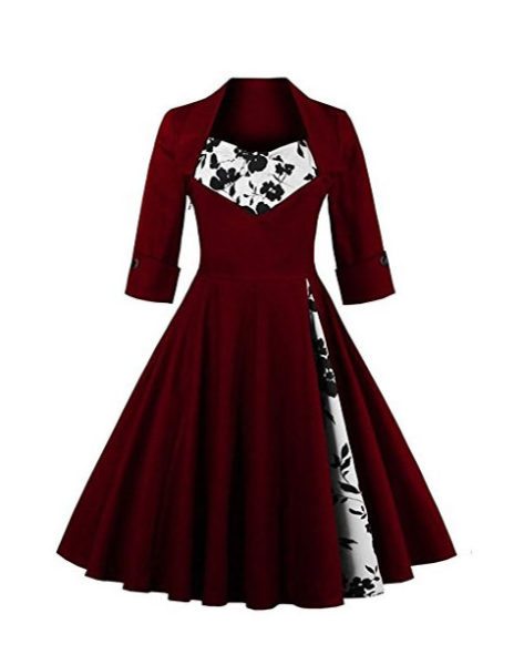 Olddnew Women's Retro Vintage Cocktail Dress - Plus Size Long Sleeves, 50's Style Rockabilly Swing Party Dresses For Women