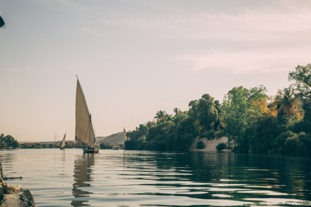 A felucca on the Nile River in Aswan, Egypt.