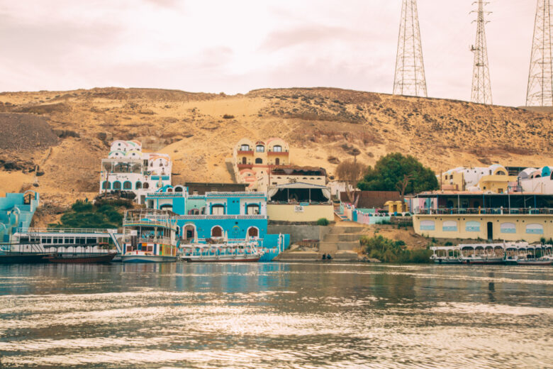 View of a Nubian Village along the Nile in Egypt.