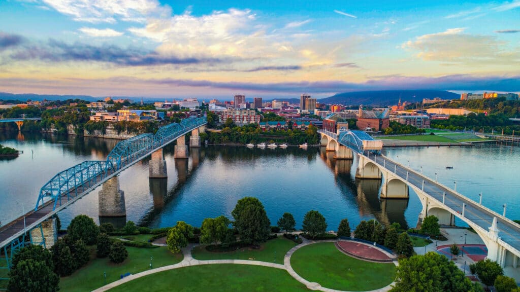 Aerial of Chattanooga Tennessee TN Skyline