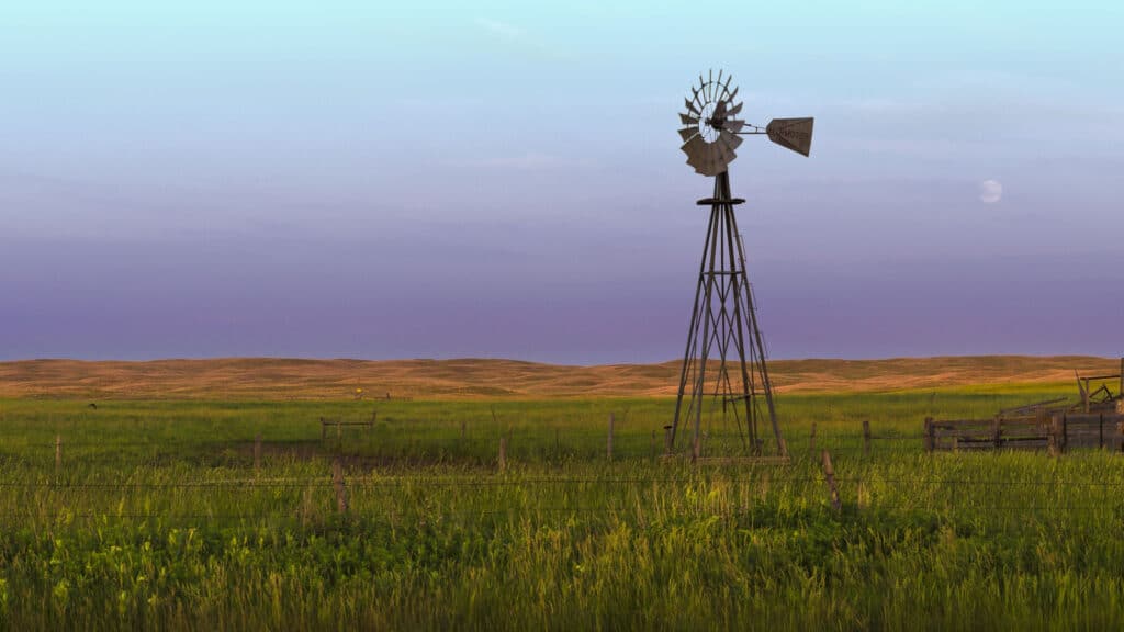 Nebraska Windmill in the Sandhills Preserve at Sunset