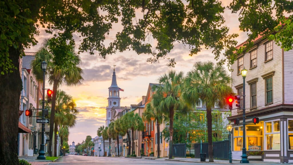 Historical downtown area of Charleston, South Carolina, USA at twilight.