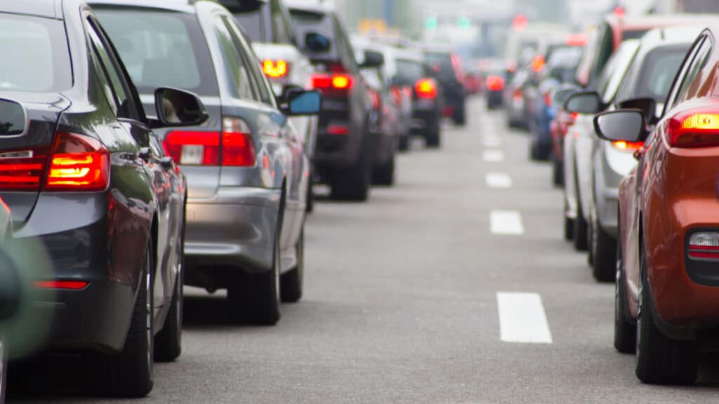 Cars on highway in traffic jam