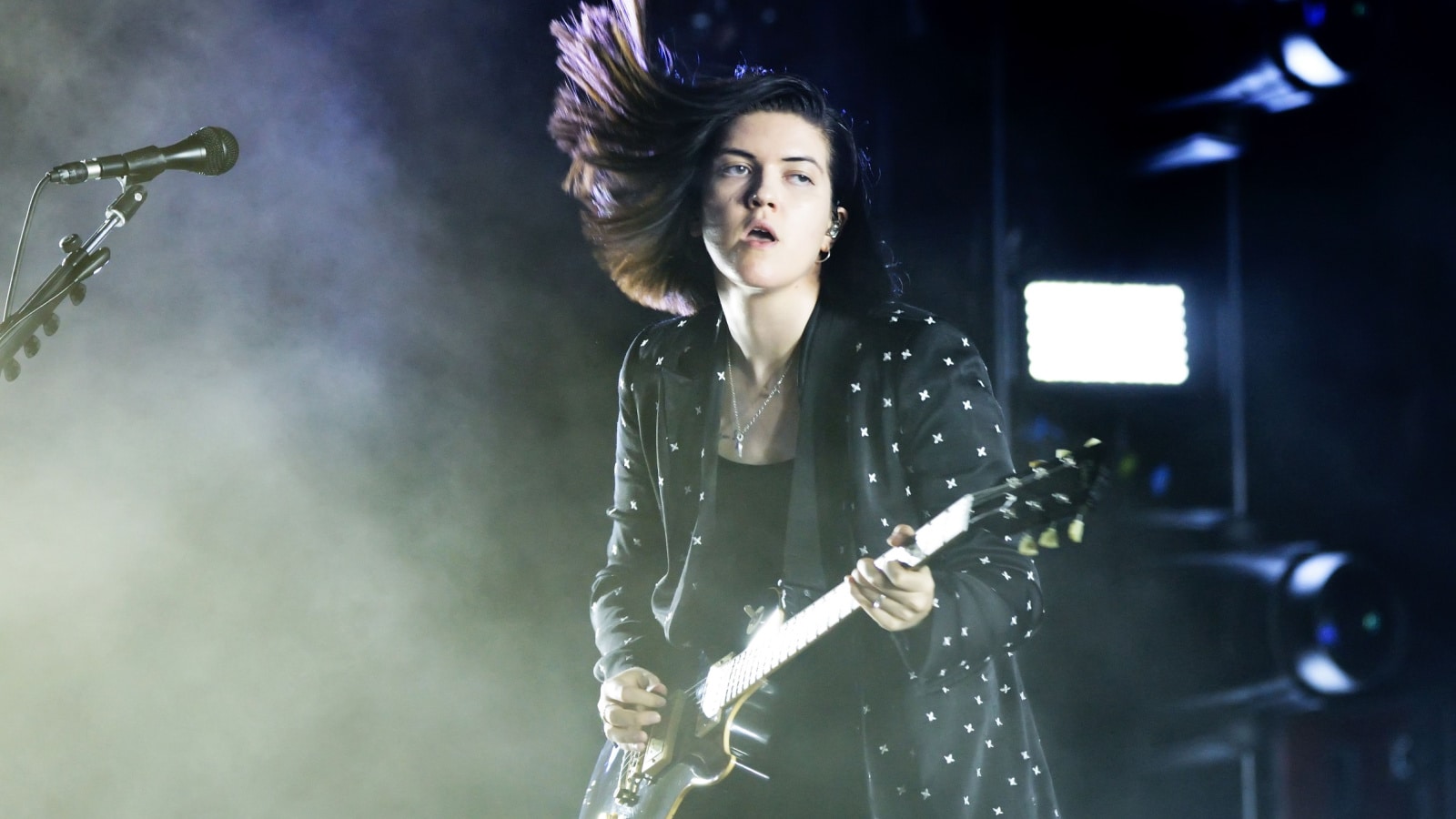 BARCELONA - JUN 2: Romy Madley, guitarist and singer of The XX (indie music band), performS in concert at Primavera Sound 2017 Festival on June 2, 2017 in Barcelona, Spain.