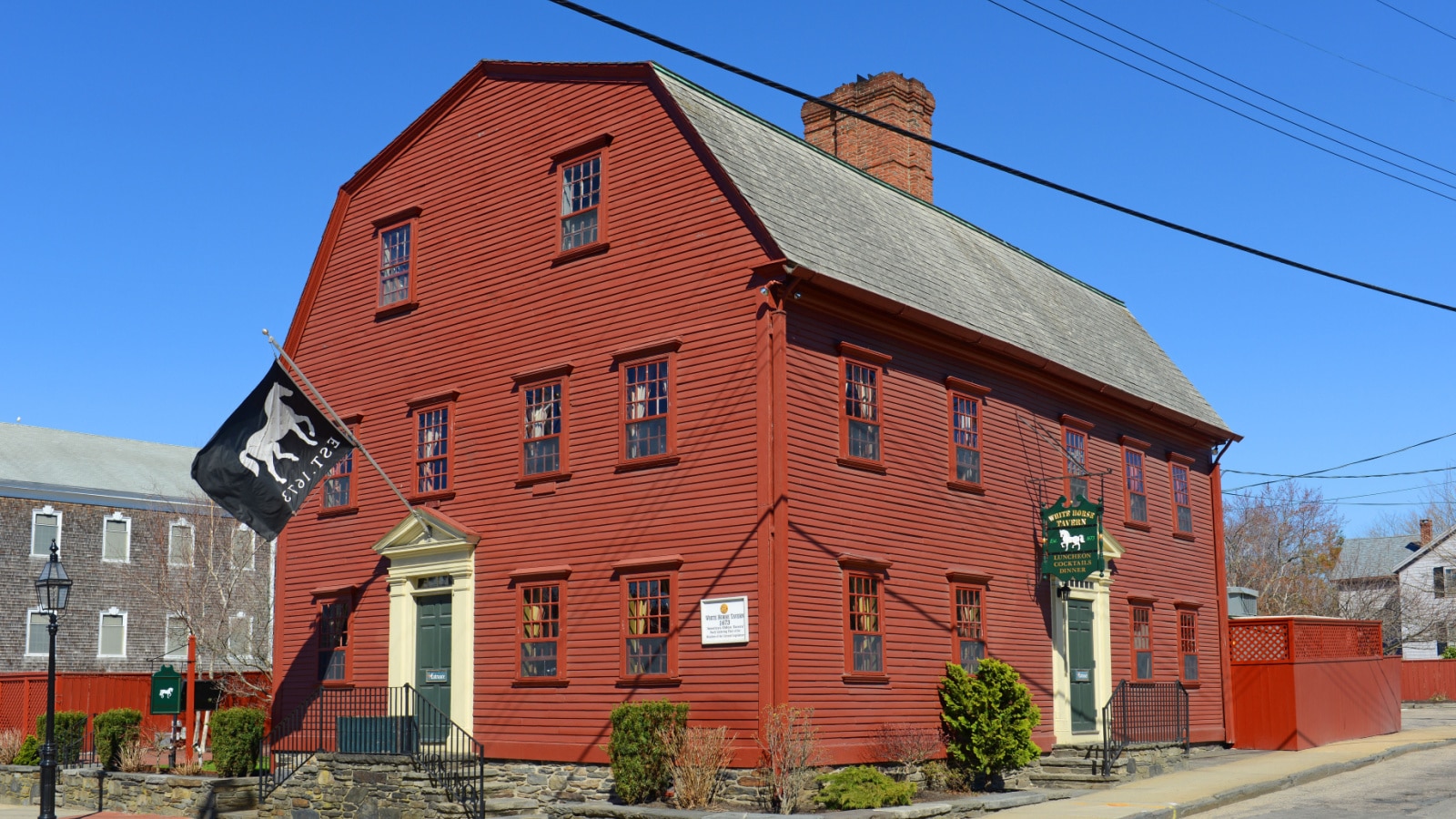NEWPORT, RI, USA - APR. 19, 2015: White Horse Tavern was built in 1673, is the oldest continuously operating tarvern of the nation in Newport, Rhode Island RI, USA.