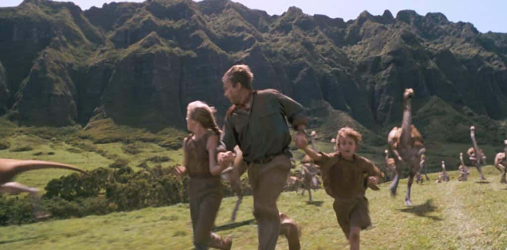 Sam Neill, Ariana Richards, and Joseph Mazzello in Jurassic Park (1993)