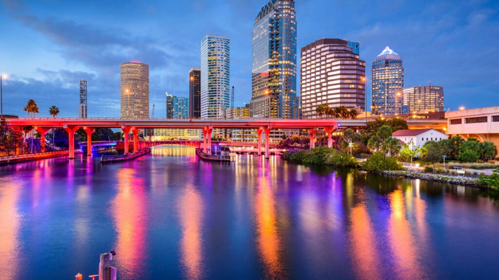 Tampa, Florida, USA downtown skyline on the Hillsborough River.