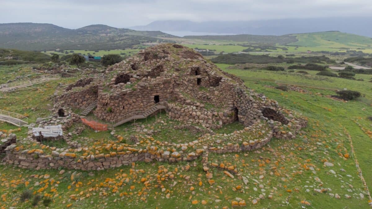 aerial view of the nuraghe di seruci, gonnesa, south sardinia