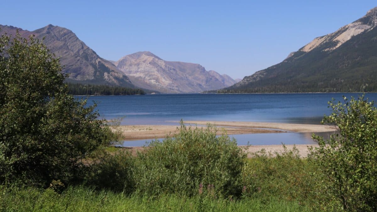 The view of Upper Waterton lake from the Goat Haunt ranger station in Glacier National park in Montana. Part of the international peace park it can be reached by boat from Canada leading to hikes.