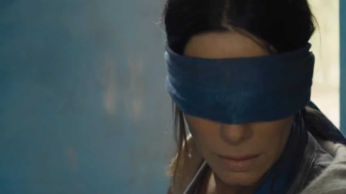 Sandra Bullock blindfolded.