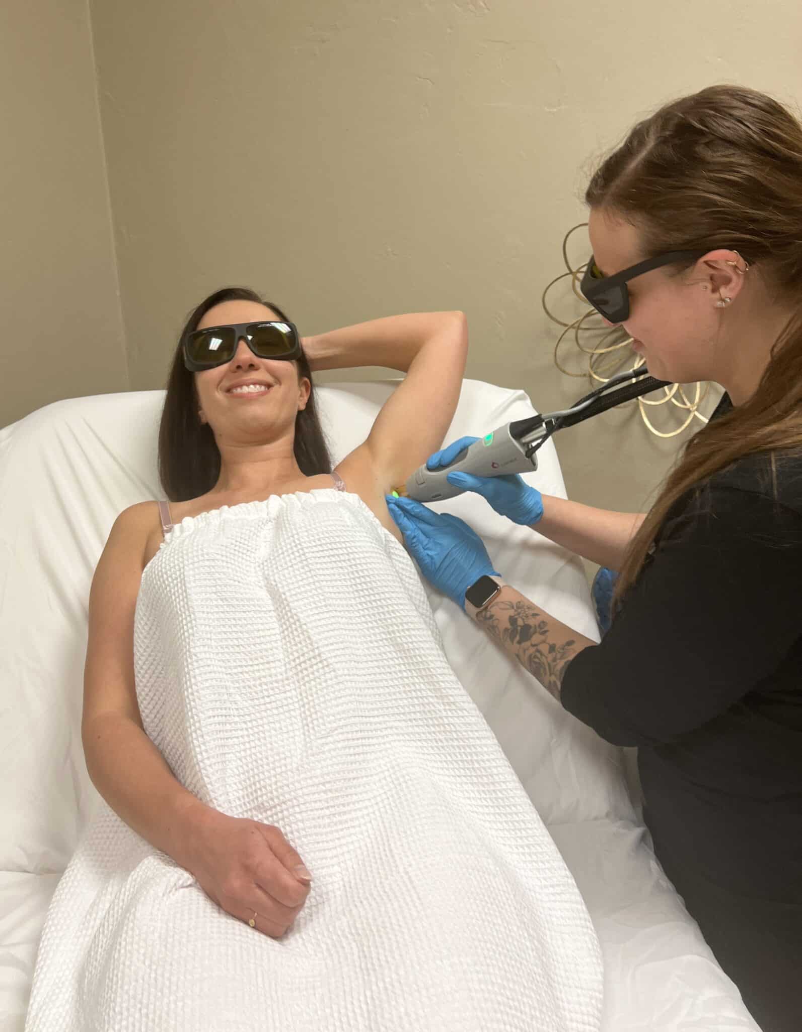 Lindsey getting laser hair removal at Milan Laser in Appleton, WI