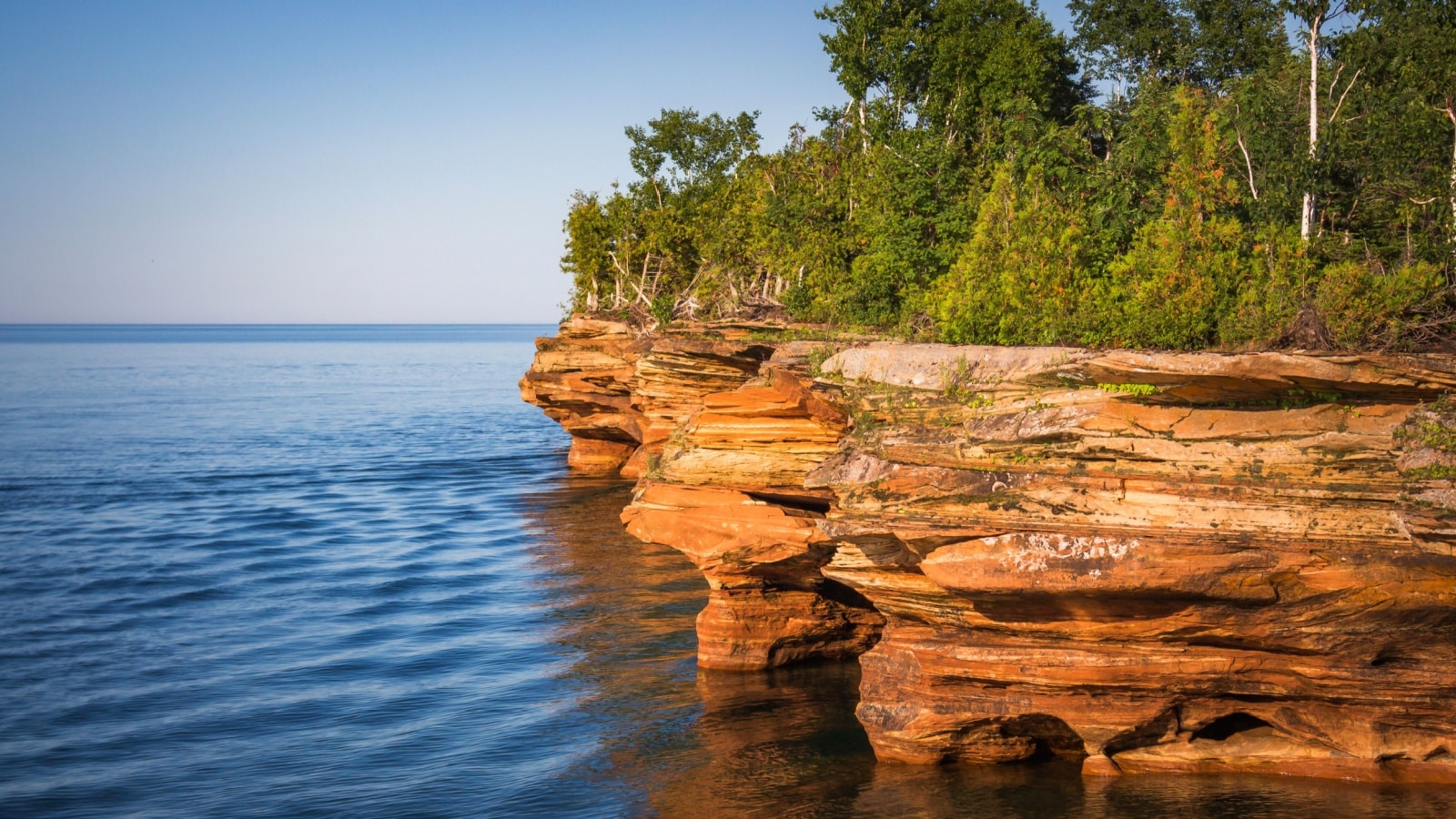 Beautiful Sea Caves on Devil's Island in the Apostle Islands National Lakeshore, Lake Superior, Wisconsin