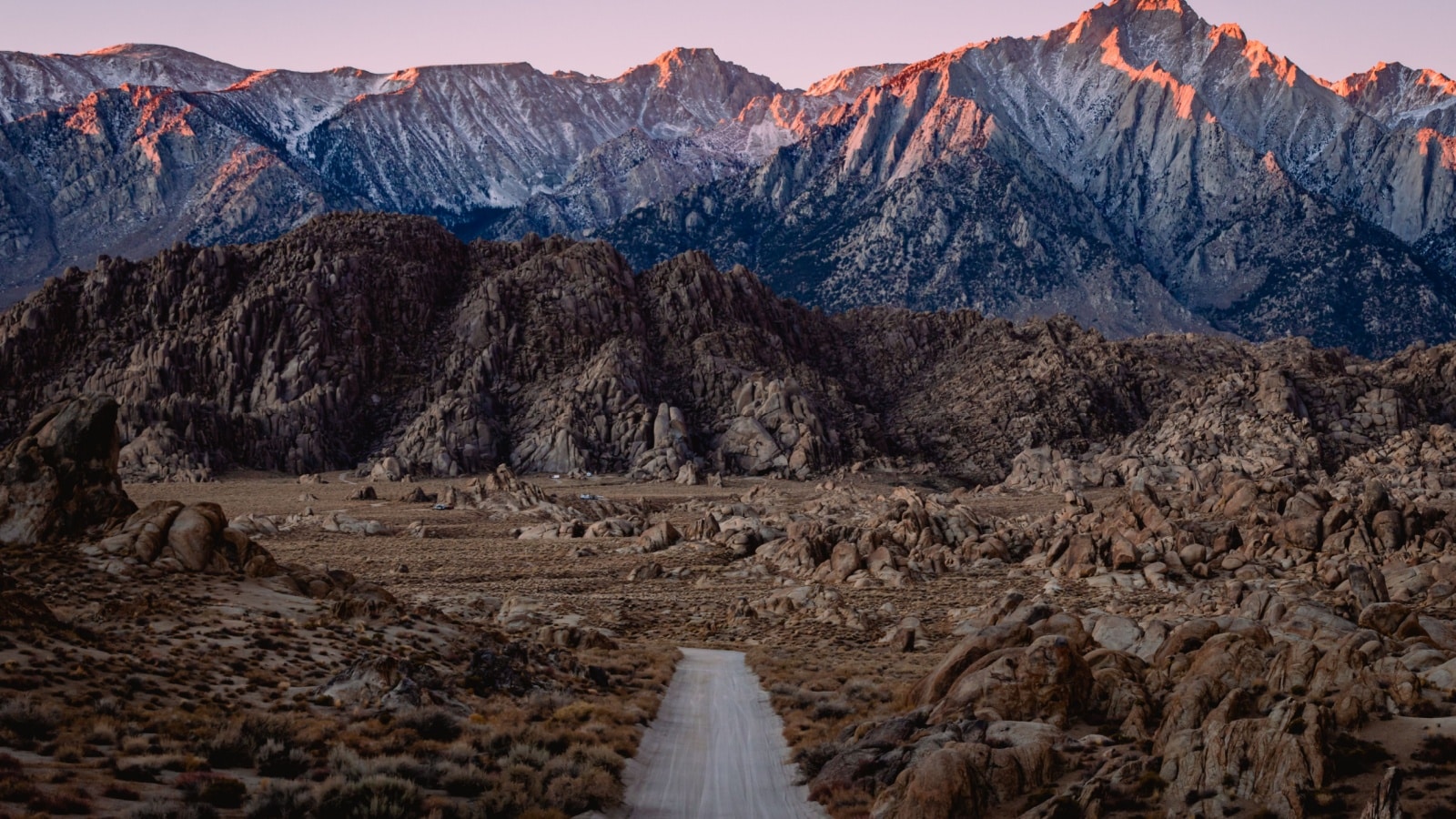 Movie road in the California's Alabama Hills at Sunrise