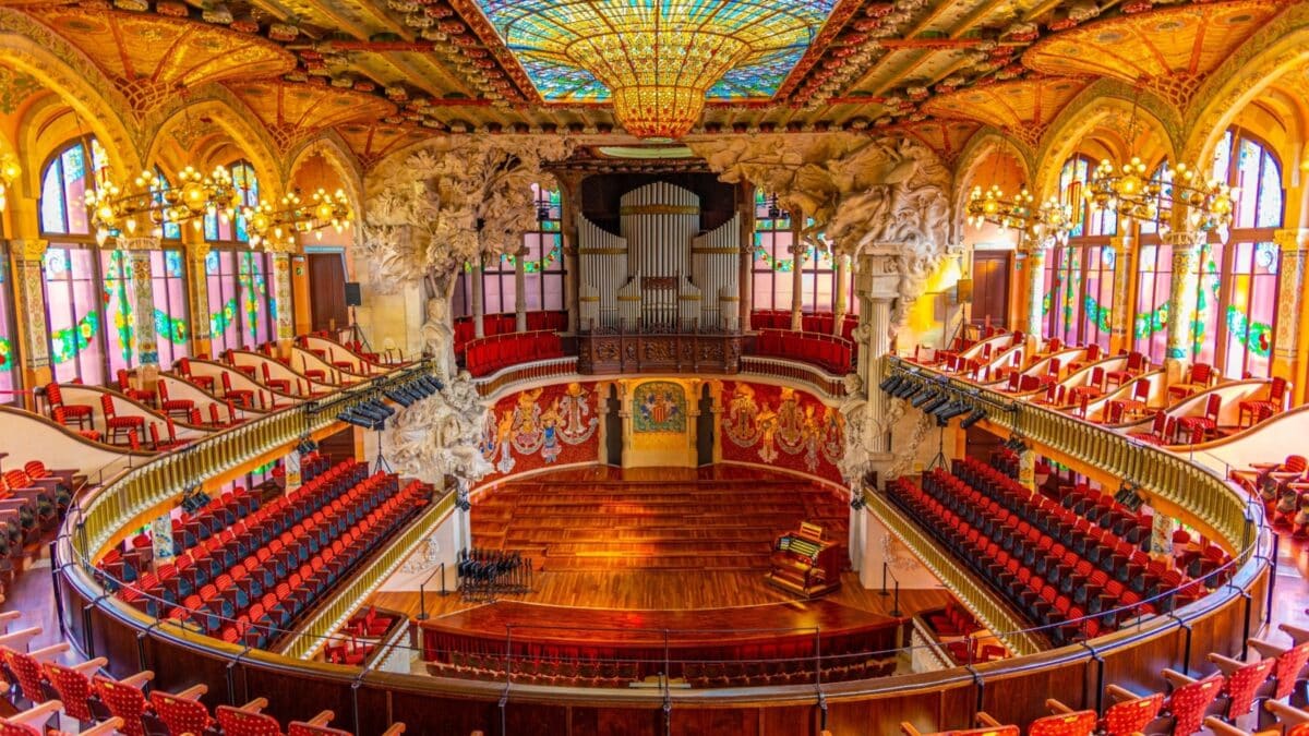 BARCELONA, SPAIN, JUNE 30, 2019: Interior of the palau de la musica in Barcelona, Spain