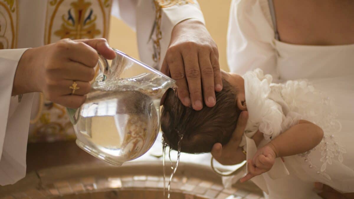 A closeup shot of Catholic Baptism in Philippines