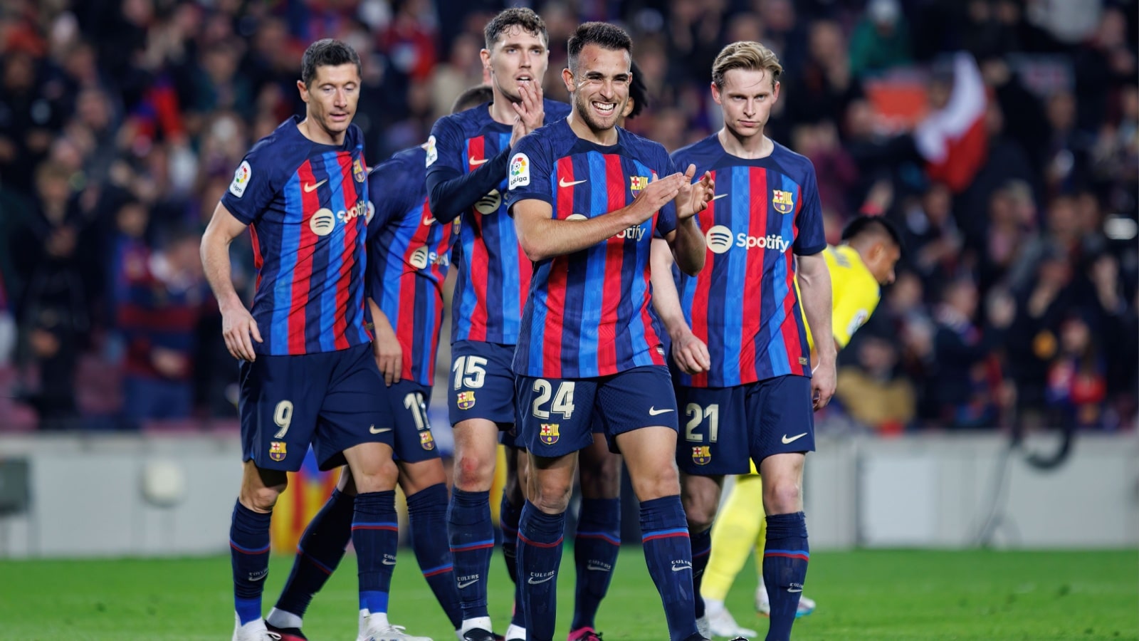 BARCELONA - FEB 19: Eric Garcia celebrate after a goal during the LaLiga match between FC Barcelona and Cadiz CF at the Spotify Camp Nou Stadium on February 19, 2023 in Barcelona, Spain.