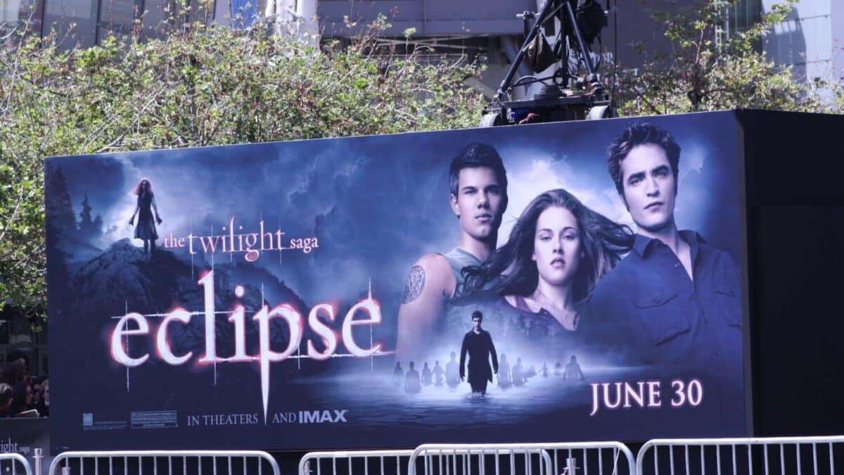 LOS ANGELES - JUNE 24, 2010: Billboard at the premiere of the movie Twilight Saga: Eclipse outside the Nokia Theater June 24, 2010 in Los Angeles, California.