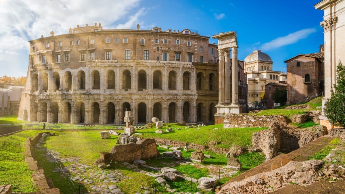 The beautiful Teatro di Marcello (Theatre of Marcellus) in Rome on a sunny summer day, Italy.