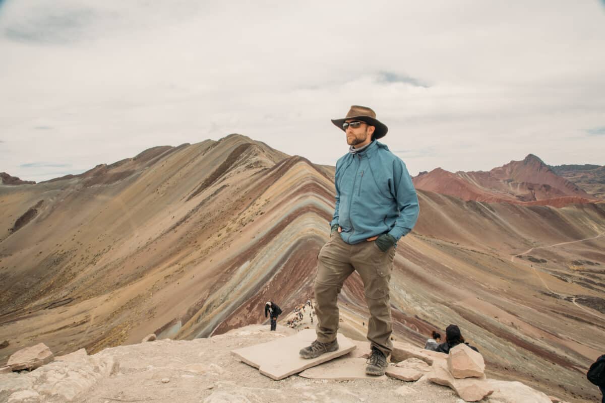 Zac's Rainbow Mountain hiking outfit (he gets colder than me!)