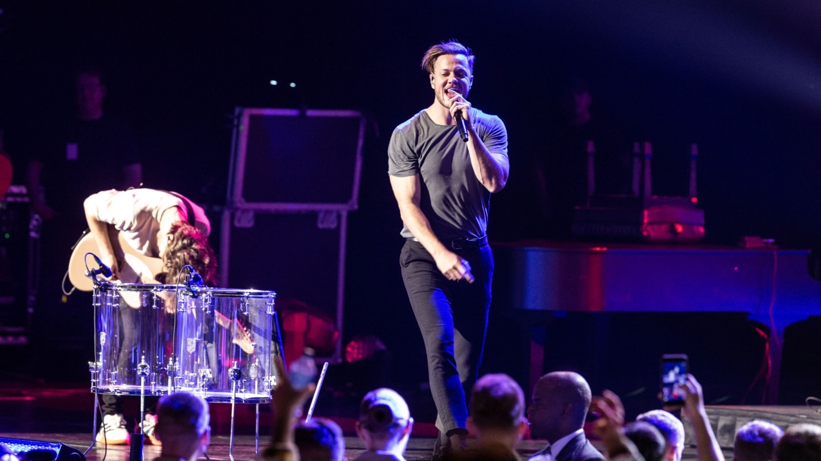 New York, NY - May 25, 2019: Imagine Dragons band performs on stage as part of Memorial Day celebration at Radio Music Hall