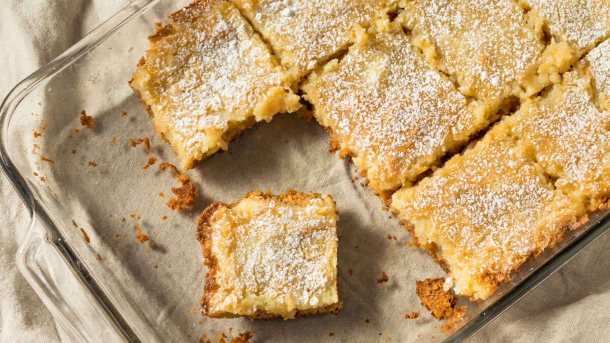 Homemade Gooey Butter Cake with Powdered Sugar