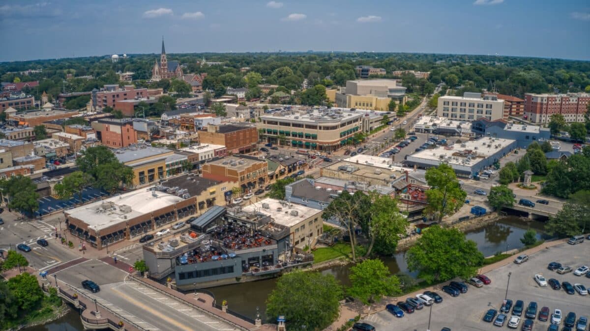 Aerial View of the Chicago Suburb of Naperville, Illinois