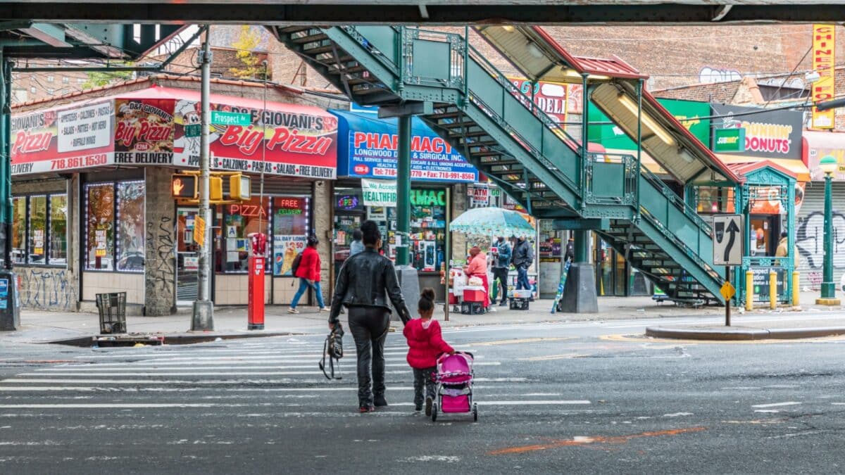 The Bronx, New York City, New York, USA. November 2, 2021. Under the Prospect Avenue elevated subway platform in The Bronx.