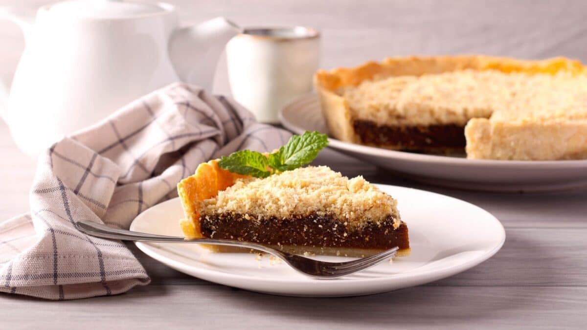 Shoofly pie - American pie made with molasses, served