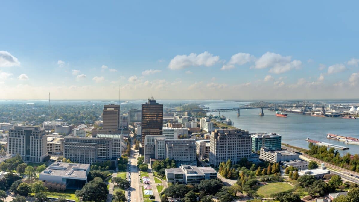 Baton Rouge, USA - October 24, 2023: scenic view to downtown Baton Rouge in morning light , Louisiana, USA