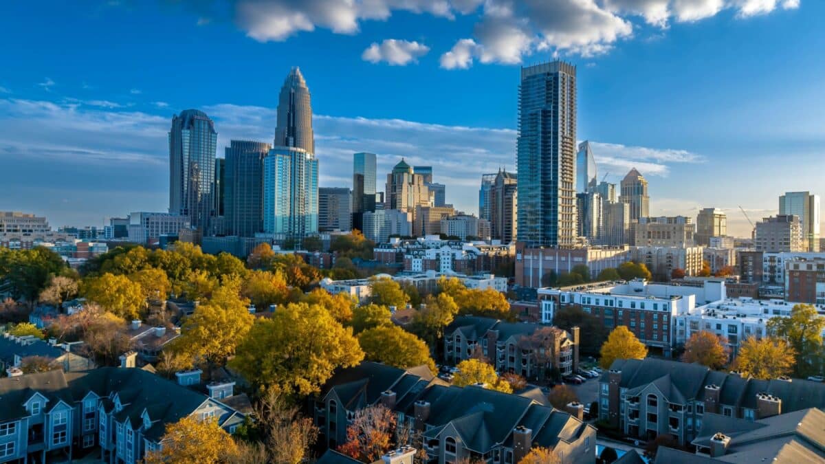 November 16, 2023 - Charlotte, North Carolina, USA: Aerial view of the Queen City, Charlotte, North Carolina