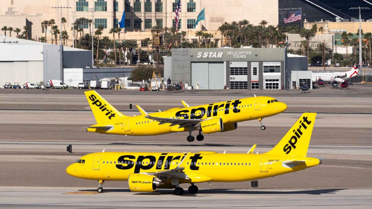 Las Vegas, NV - 13 March 2024: Spirit Airlines Airbus A320s in Las Vegas international airport.