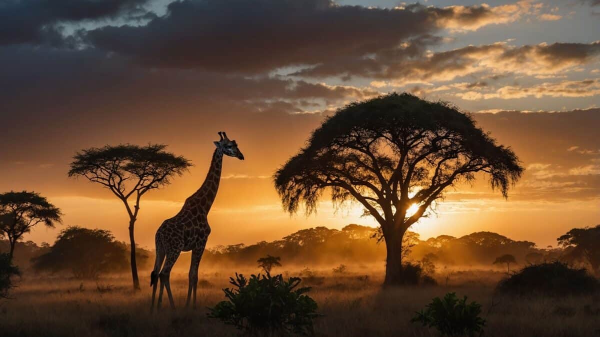 A natural view of a giraffe in the jungle