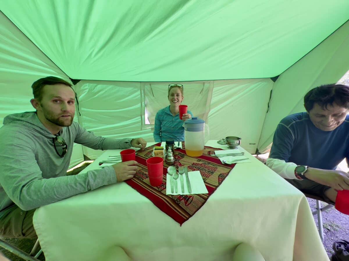 a table set on the Inca Trail