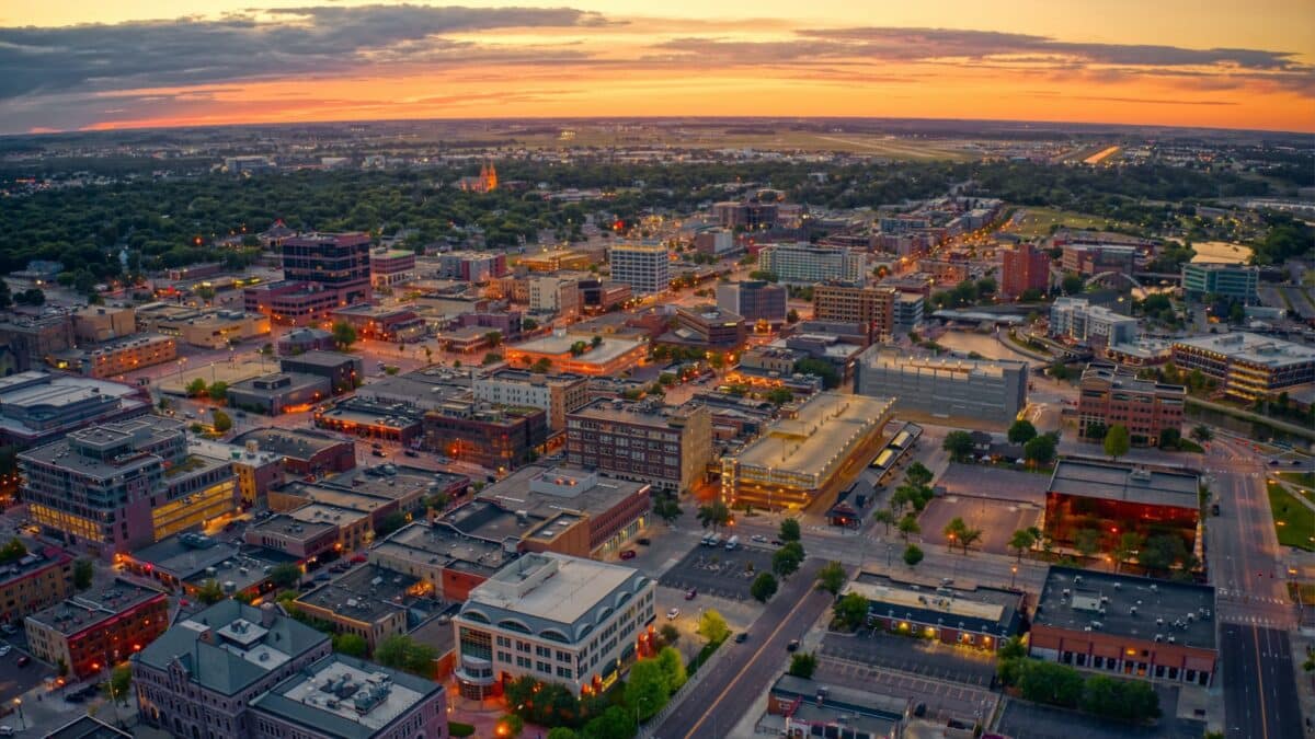 Aerial View of Sioux Falls, South Dakota at Sunset