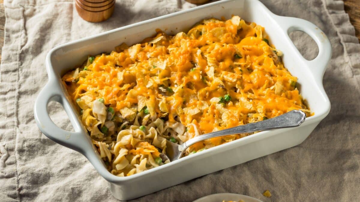 Homemade Cheesy Tuna Casserole with Peas and Egg Noodles