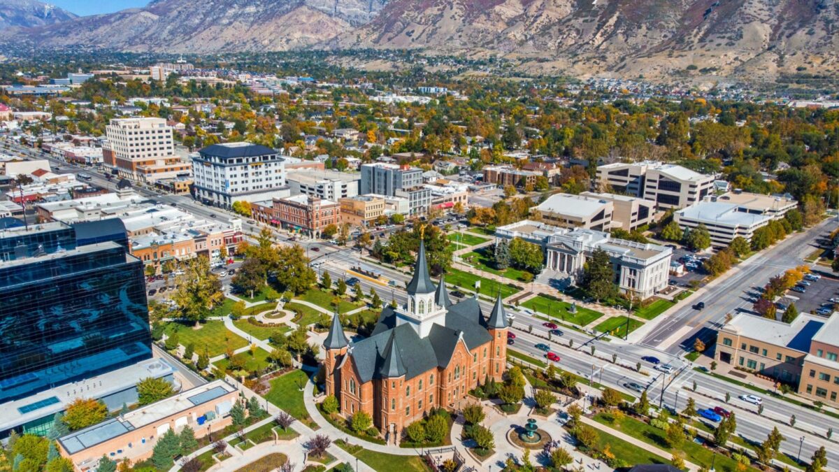 An aerial view of downtown provo Utah