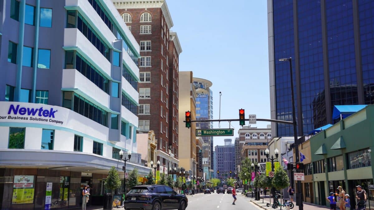 Orlando, FL USA - April 18, 2024: Downtown Town Center Business District Area of Orlando.