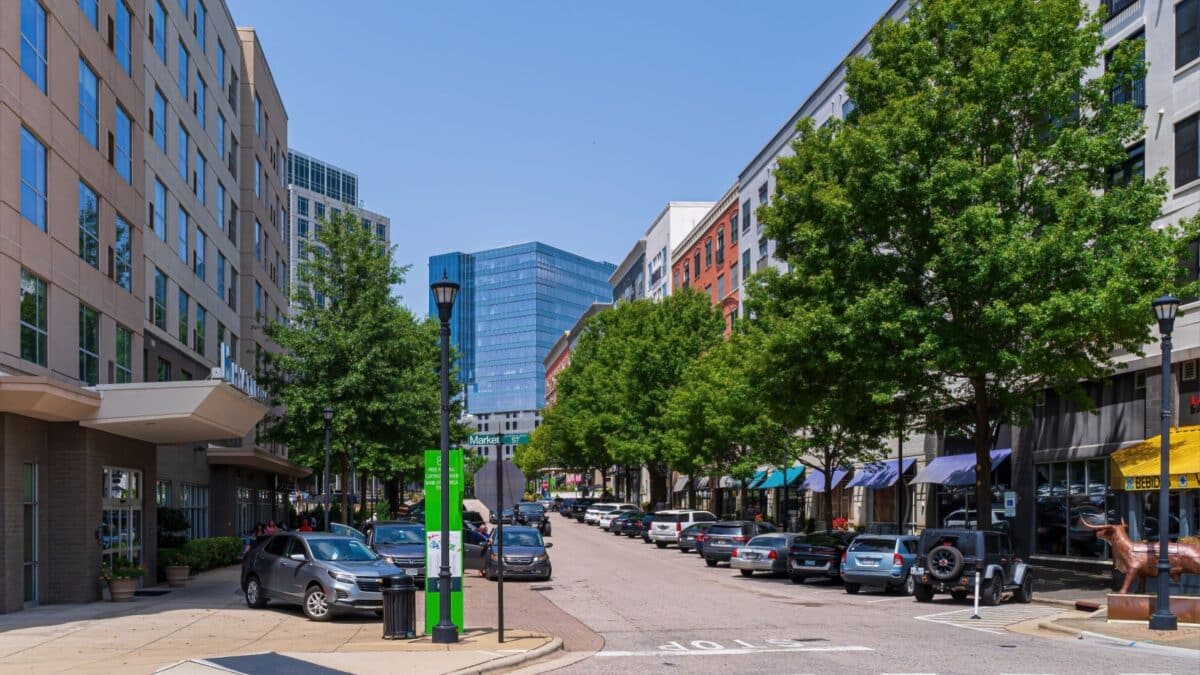 Raleigh, North Carolina USA-08 03 2024: Raleigh Midtown Shops and Restaurants in Summer.