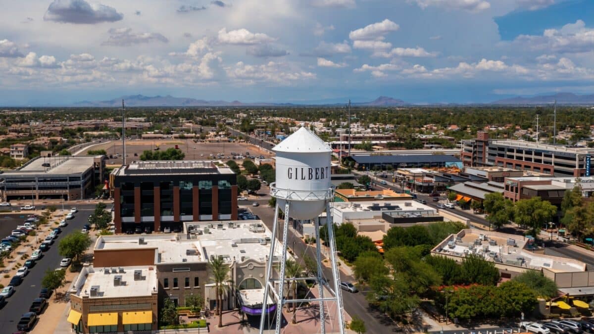 July 28, 2022, Gilbert, Arizona, USA. Gilbert water tower. Suburb of Phoenix Arizona.