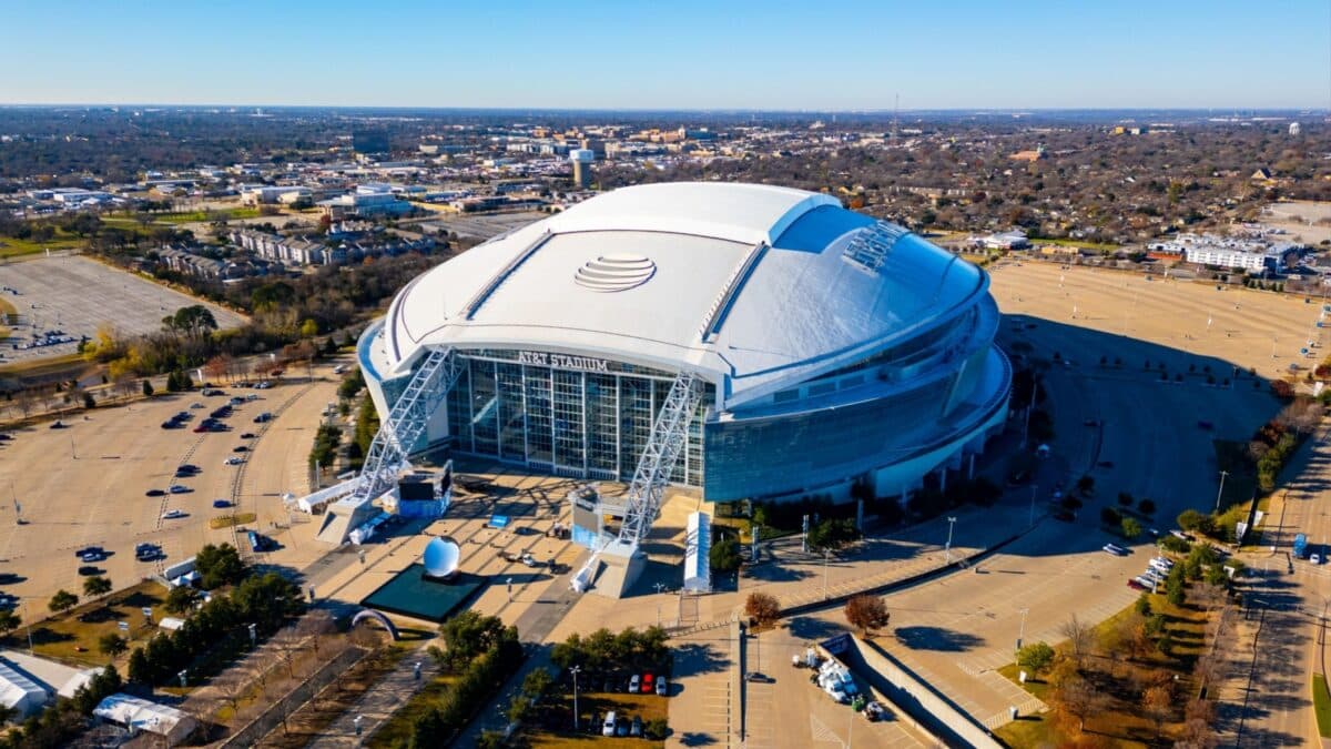 Arlington, TX - December 29, 2023: AT and T Stadium, completed in 2009, is home to the NFL Dallas Cowboys Football Team.