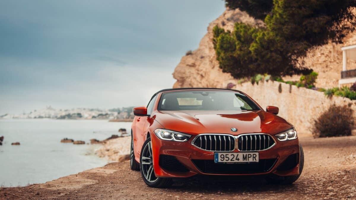 Alicante, SPAIN - MAY 11, 2024: BMW 8 series G14 convertible at the parking of a sea shore