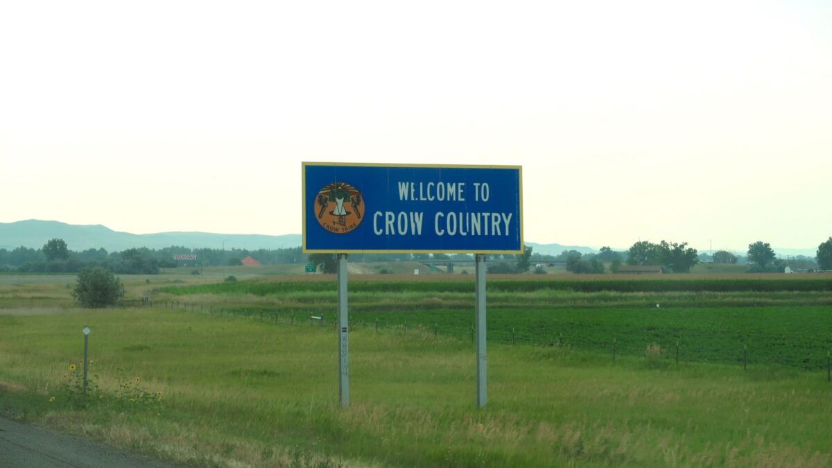 Crow Agency, MT USA - July 27, 2024: Blue road sign. Welcome to Crow Country