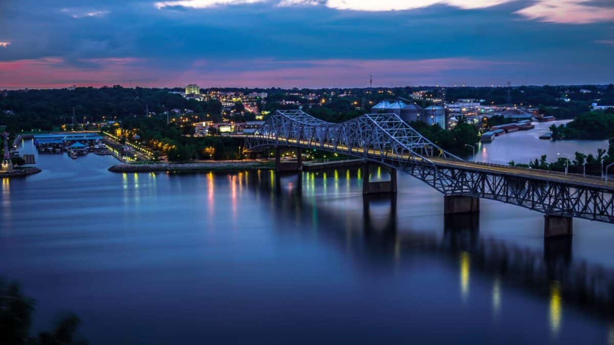 Long Exposure O'Neal Bridge Night Time. O'Neal Bridge over the Tennessee River between Florence and Sheffield Alabama.