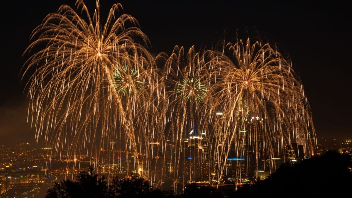 Fireworks over Pittsburgh on Independence Day, Pennsylvania, USA